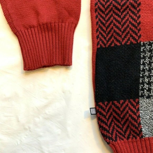 NWT Geoffrey Beene Color Block Sweater Pullover Chunky Knit Heather Red Wine L‎ - Picture 6 of 11